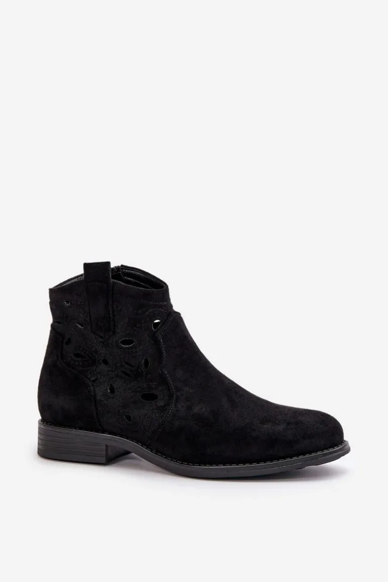 Botki Damskie Ażurowe Na Zamek Czarne S.Barski HY42-081