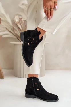 Botki Damskie Ażurowe Na Zamek Czarne S.Barski HY42-081