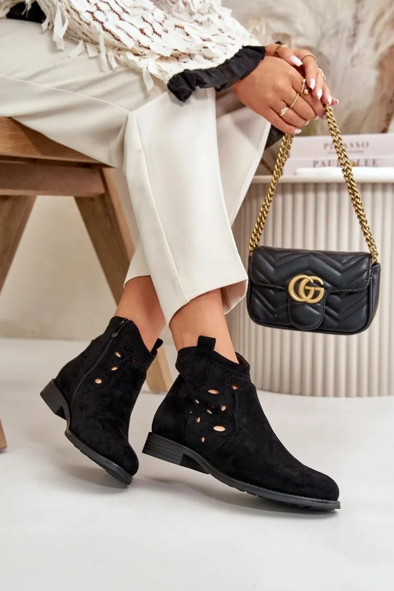 Botki Damskie Ażurowe Na Zamek Czarne S.Barski HY42-081