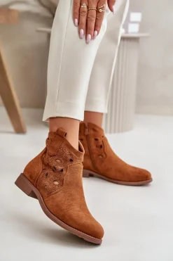 Botki Damskie Ażurowe Na Zamek Camel S.Barski HY42-081