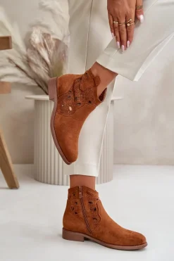 Botki Damskie Ażurowe Na Zamek Camel S.Barski HY42-081