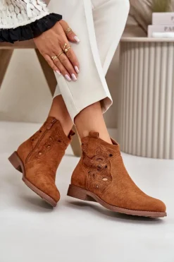 Botki Damskie Ażurowe Na Zamek Camel S.Barski HY42-081