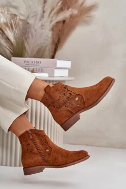 Botki Damskie Ażurowe Na Zamek Camel S.Barski HY42-081