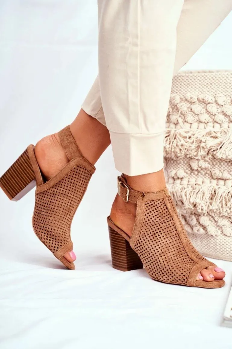 Botki Damskie Ażurowe Peep Toe Camel Paradise