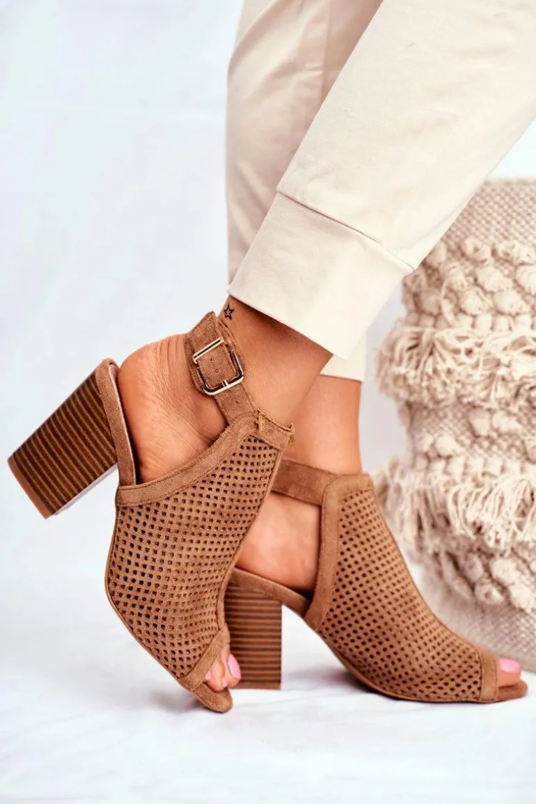 Botki Damskie Ażurowe Peep Toe Camel Paradise