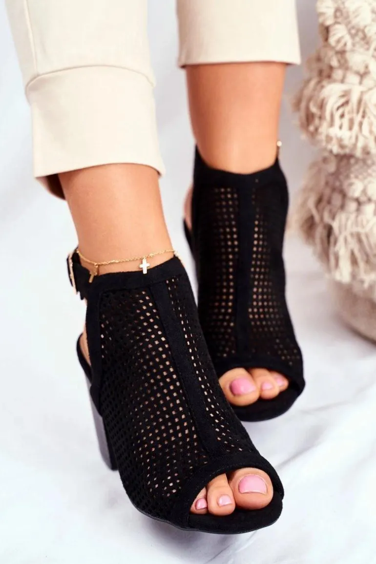 Botki Damskie Ażurowe Peep Toe Czarne Paradise