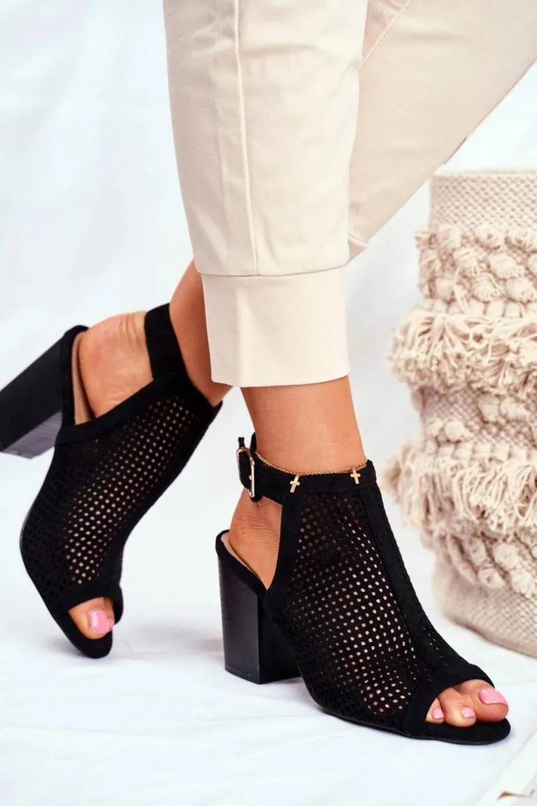 Botki Damskie Ażurowe Peep Toe Czarne Paradise
