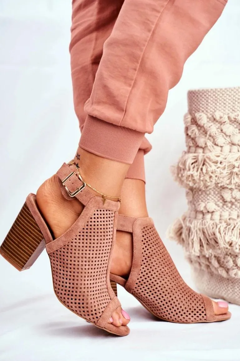 Botki Damskie Ażurowe Peep Toe Różowe Paradise