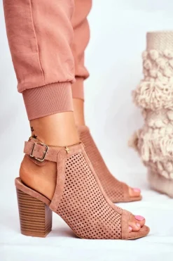 Botki Damskie Ażurowe Peep Toe Różowe Paradise