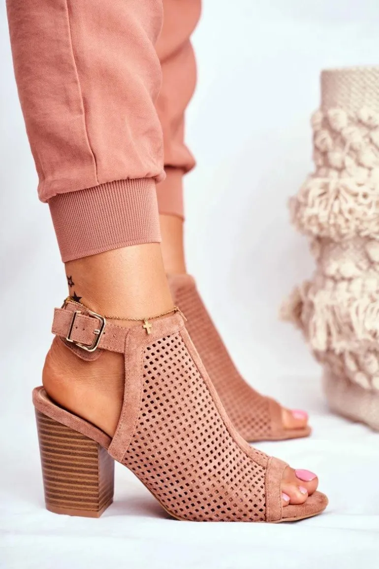 Botki Damskie Ażurowe Peep Toe Różowe Paradise