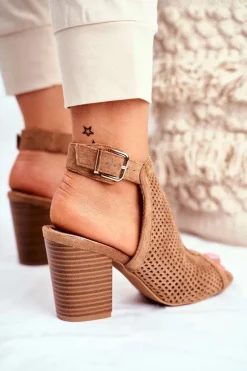 Botki Damskie Ażurowe Peep Toe Beżowe Paradise