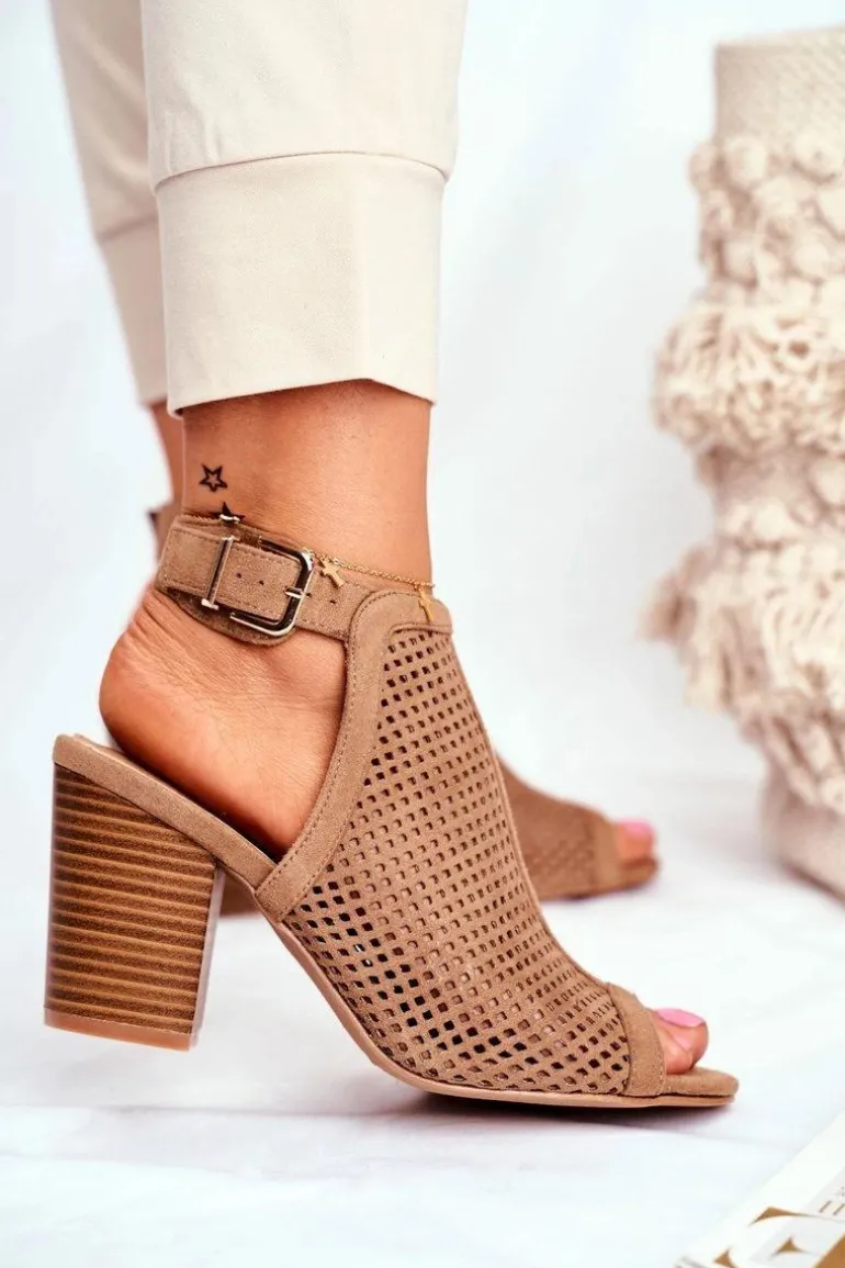 Botki Damskie Ażurowe Peep Toe Beżowe Paradise