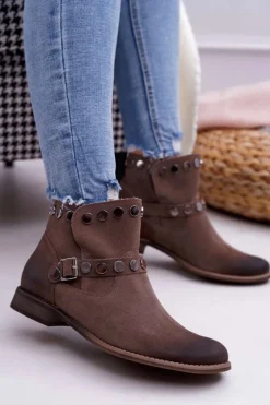 Botki Damskie Beżowe Welurowe Exquisite 1172