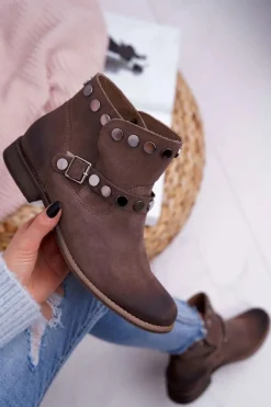 Botki Damskie Beżowe Welurowe Exquisite 1172