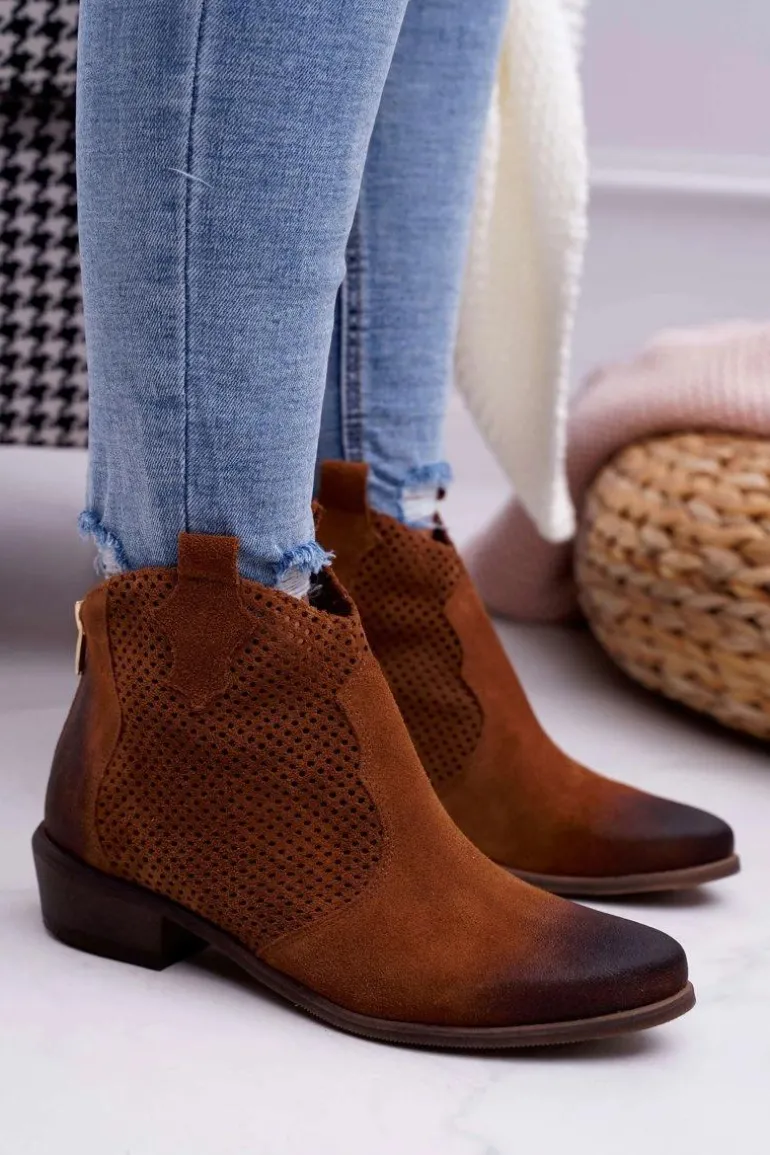 Botki Damskie Brązowe Skórzane Exquisite 1166