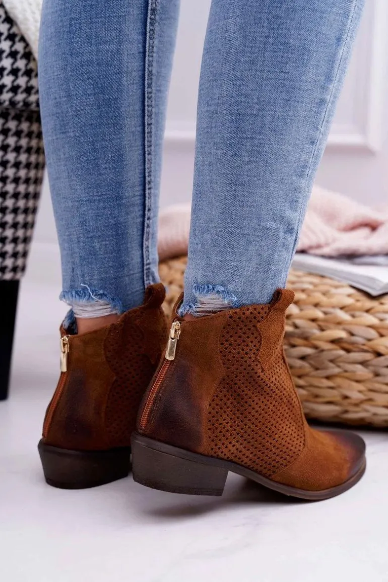 Botki Damskie Brązowe Skórzane Exquisite 1166