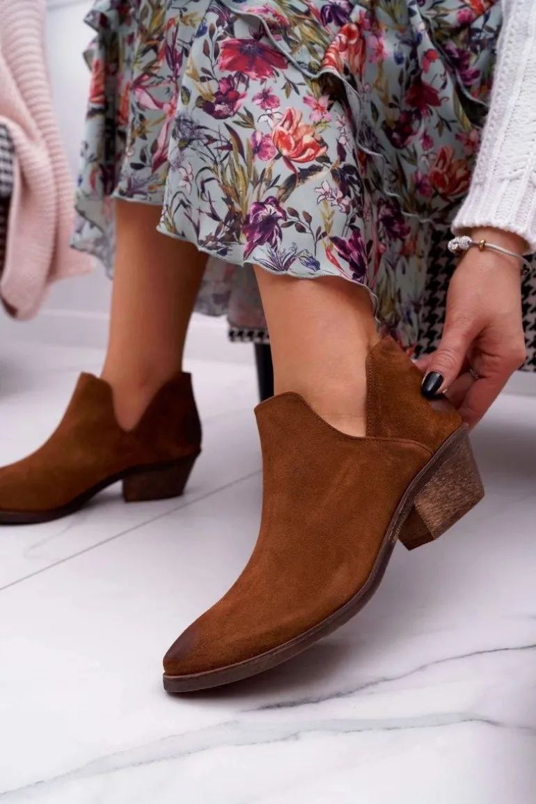 Botki Damskie Brązowe Wiosenne Skórzane Anabella