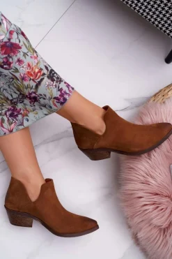 Botki Damskie Brązowe Wiosenne Skórzane Anabella