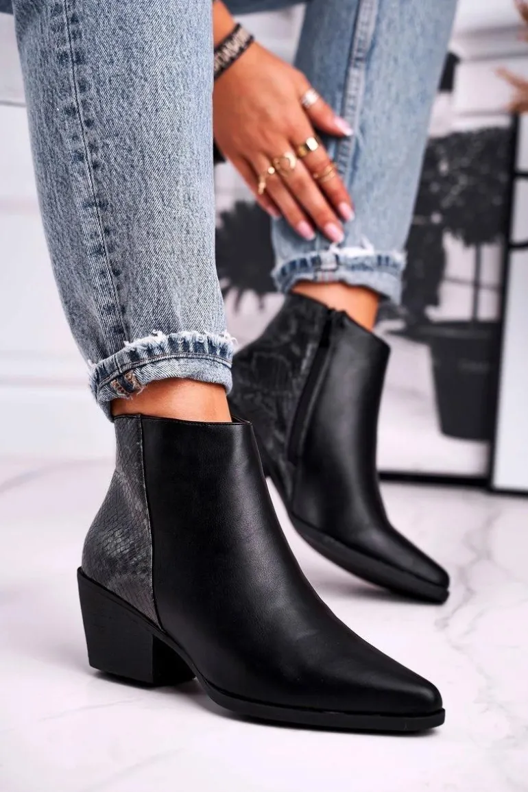 Botki Damskie Ciepłe Czarne Meatown