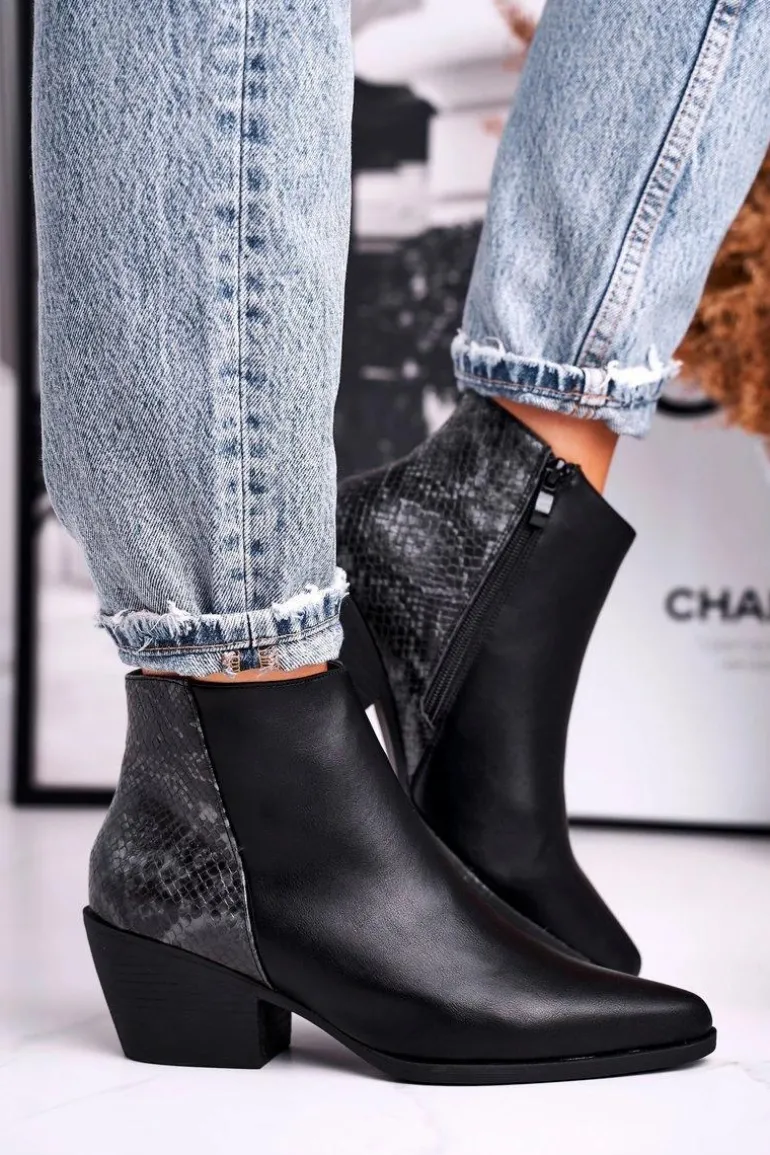 Botki Damskie Ciepłe Czarne Meatown