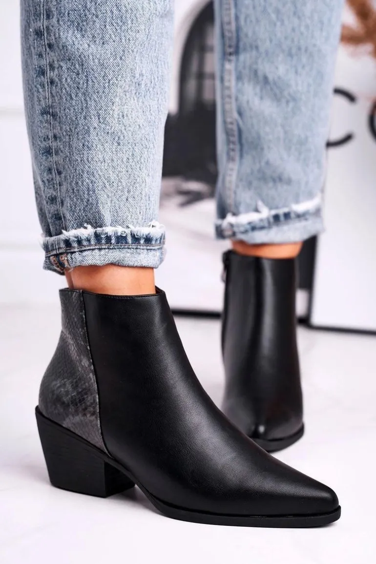 Botki Damskie Ciepłe Czarne Meatown