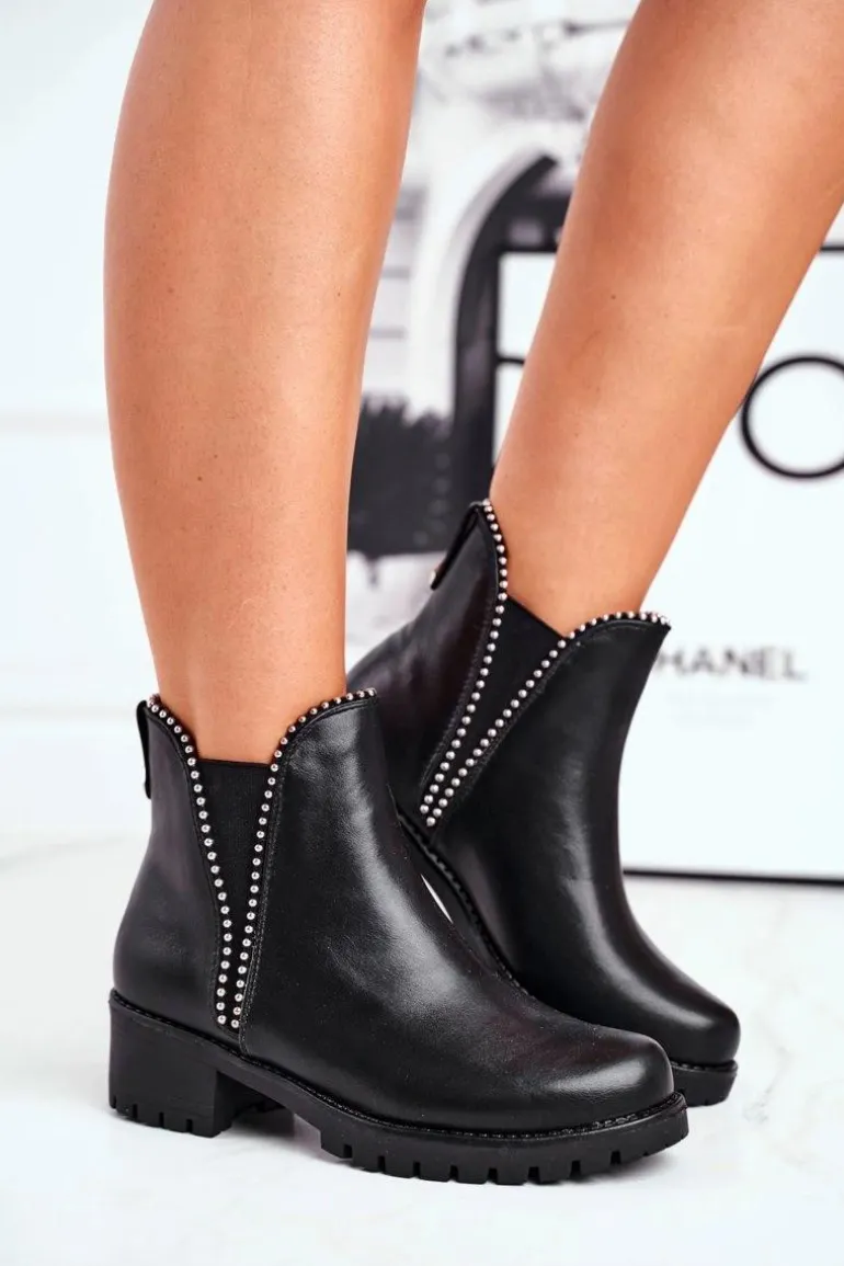 Botki Damskie Ciepłe Czarne Starry