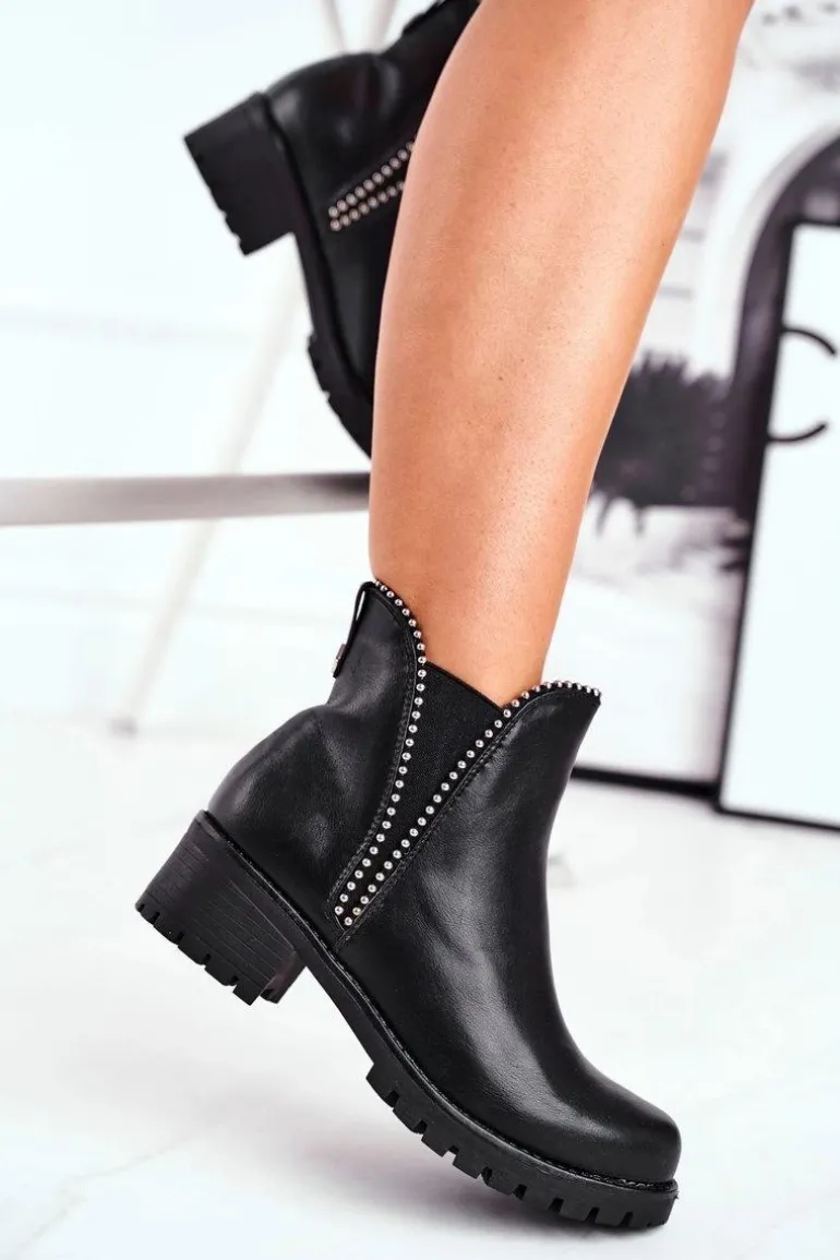 Botki Damskie Ciepłe Czarne Starry