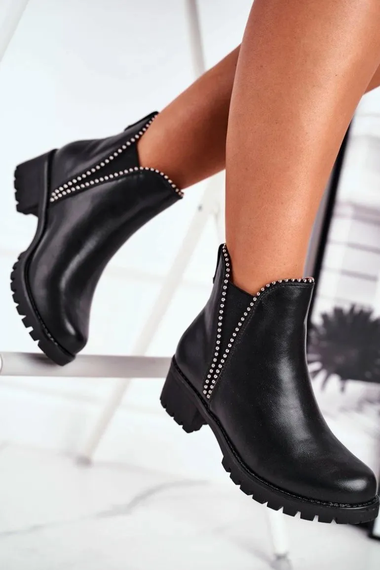 Botki Damskie Ciepłe Czarne Starry