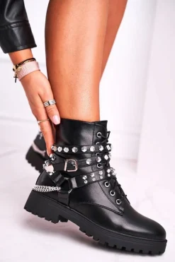 Botki Damskie Ciepłe Dżety Łańcuchy Czarne Desire