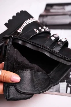 Botki Damskie Ciepłe Dżety Łańcuchy Czarne Desire