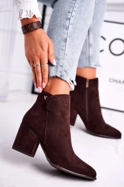 Botki Damskie Ciepłe Eko Zamsz Brązowe So Good