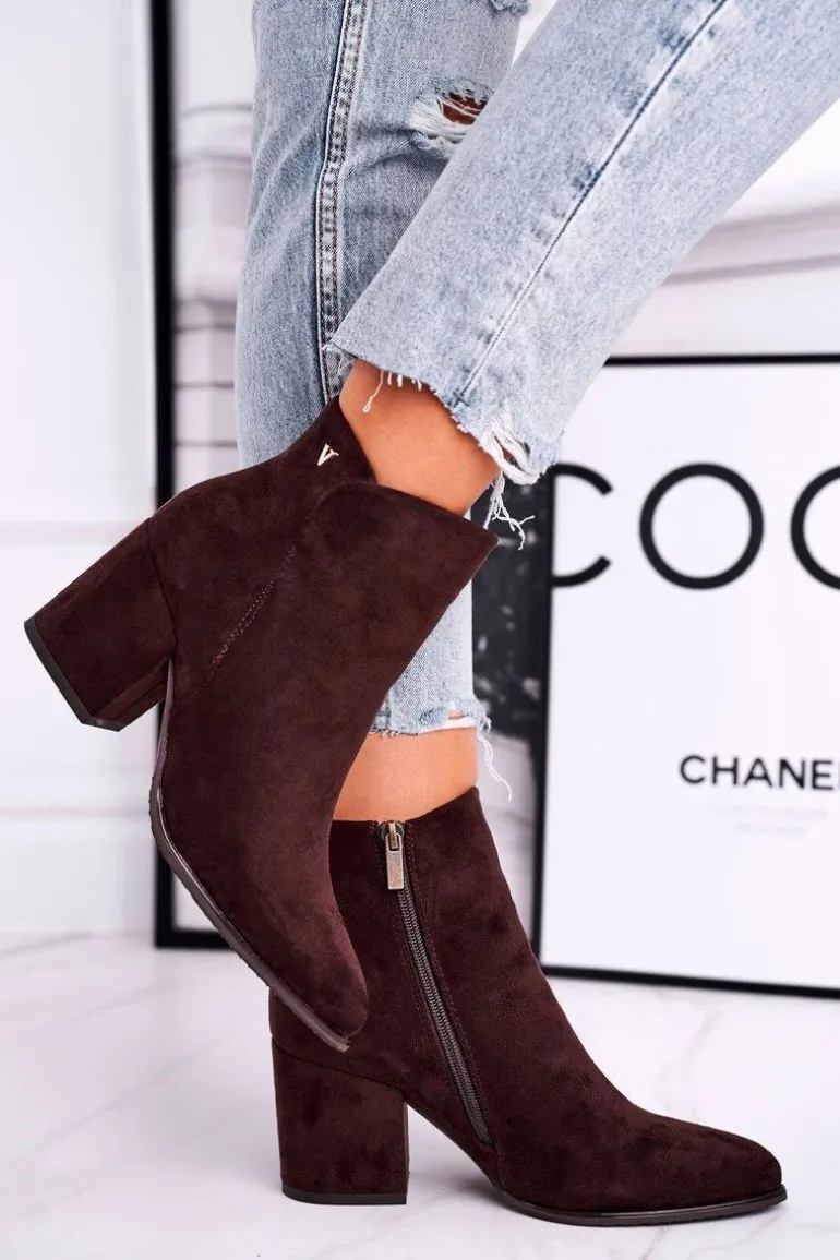 Botki Damskie Ciepłe Eko Zamsz Brązowe So Good