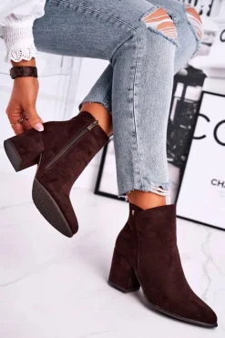 Botki Damskie Ciepłe Eko Zamsz Brązowe So Good