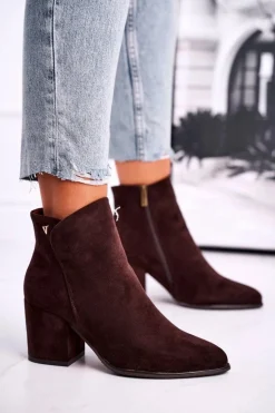 Botki Damskie Ciepłe Eko Zamsz Brązowe So Good