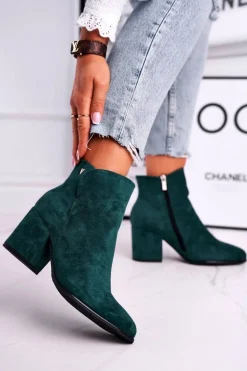 Botki Damskie Ciepłe Eko Zamsz Zielone So Good