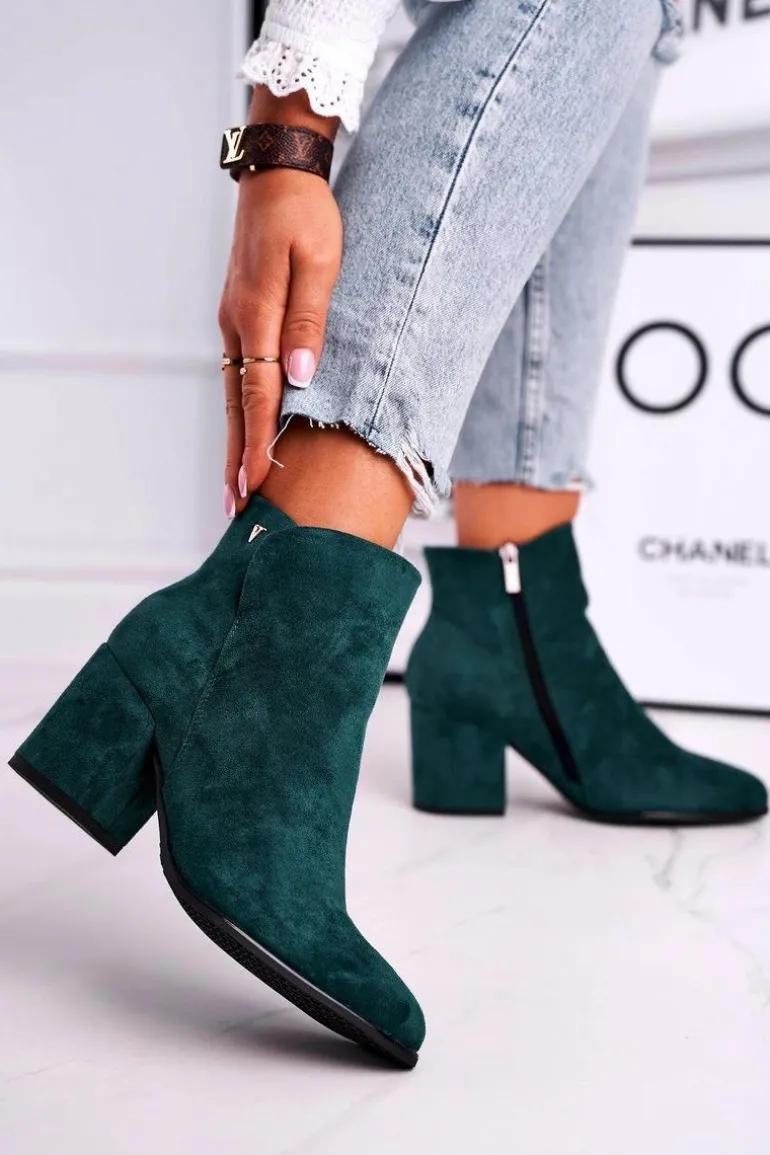 Botki Damskie Ciepłe Eko Zamsz Zielone So Good