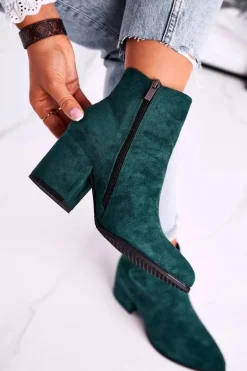 Botki Damskie Ciepłe Eko Zamsz Zielone So Good