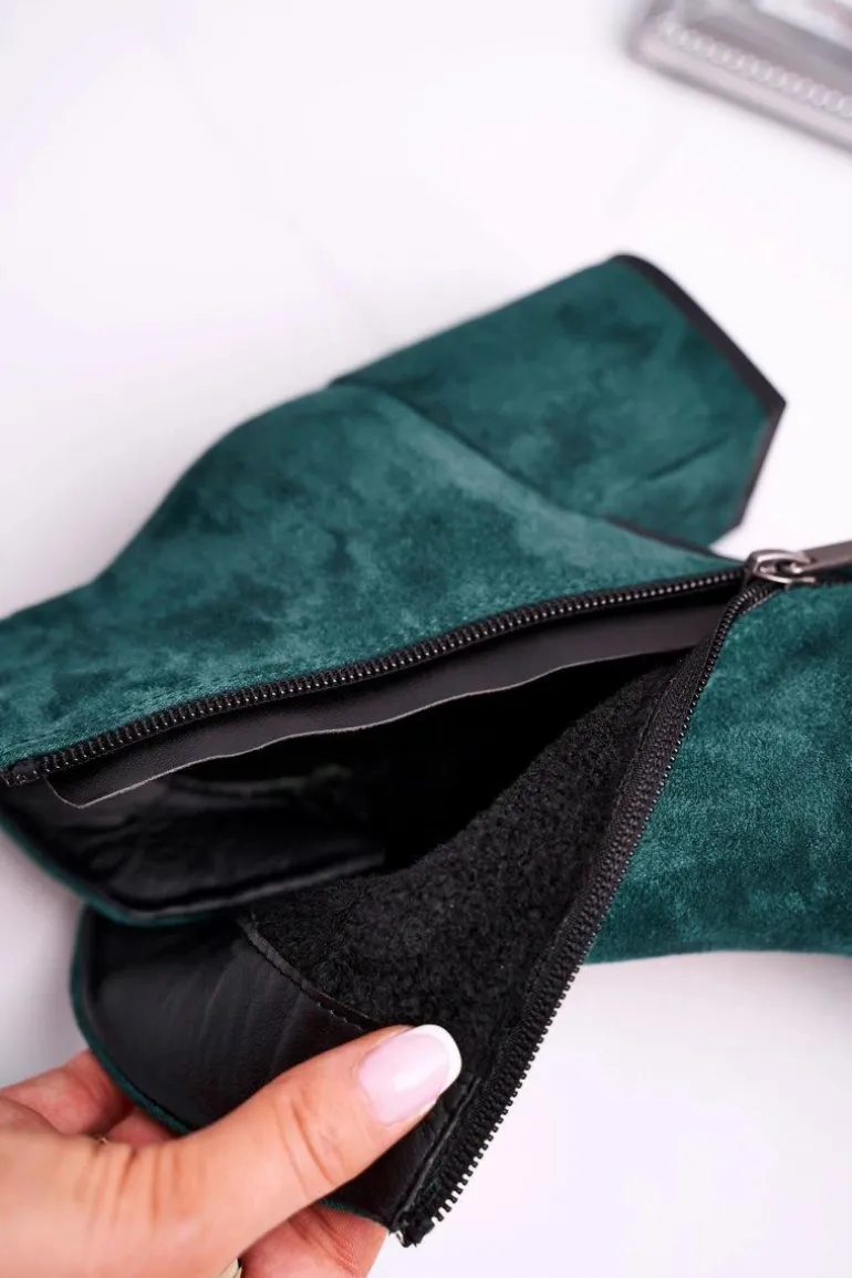 Botki Damskie Ciepłe Eko Zamsz Zielone So Good