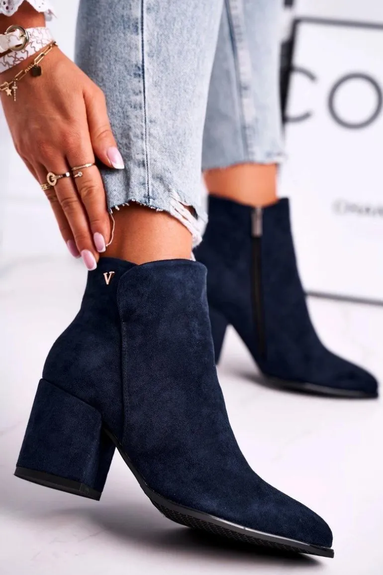 Botki Damskie Ciepłe Eko Zamsz Granatowe So Good