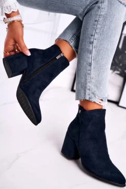 Botki Damskie Ciepłe Eko Zamsz Granatowe So Good