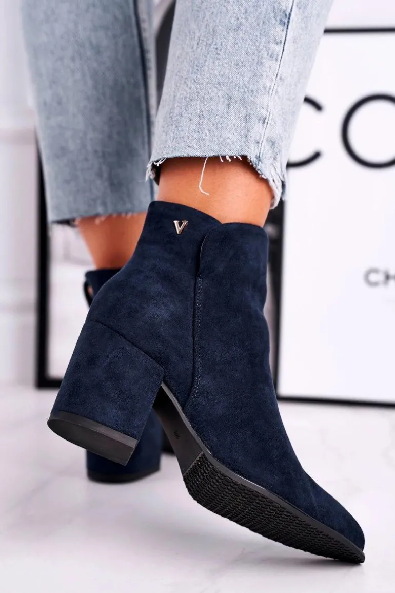 Botki Damskie Ciepłe Eko Zamsz Granatowe So Good