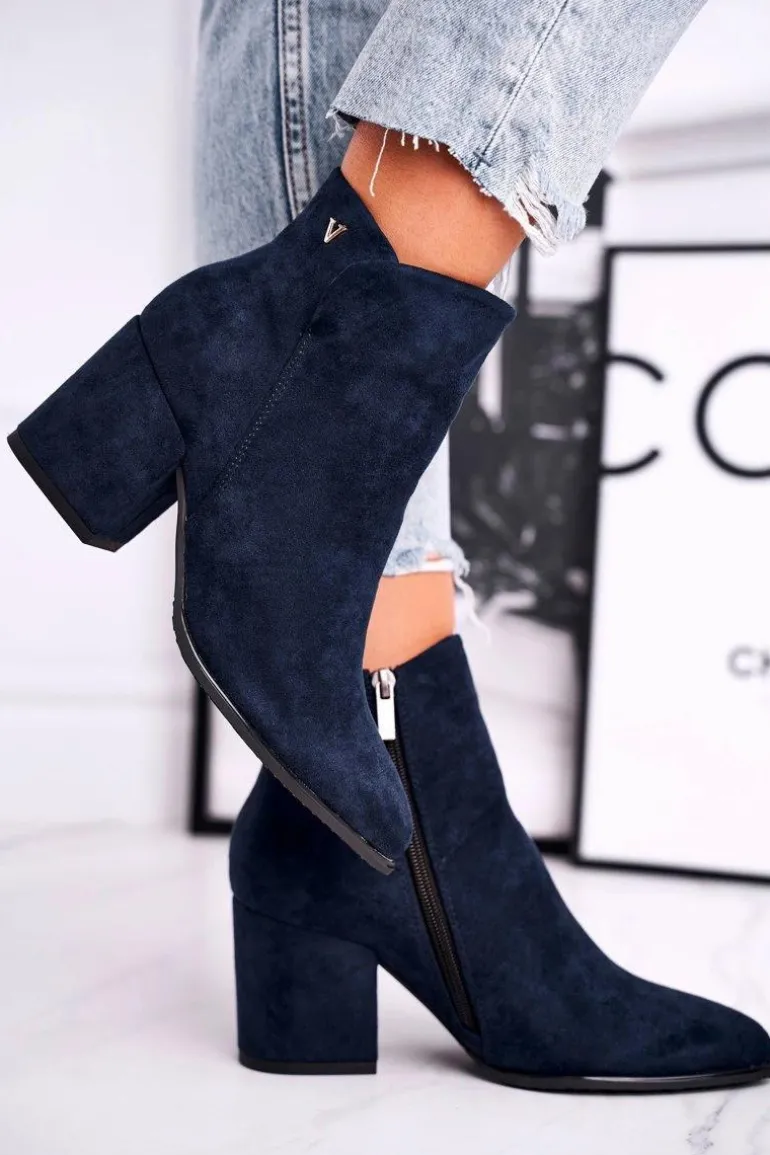 Botki Damskie Ciepłe Eko Zamsz Granatowe So Good