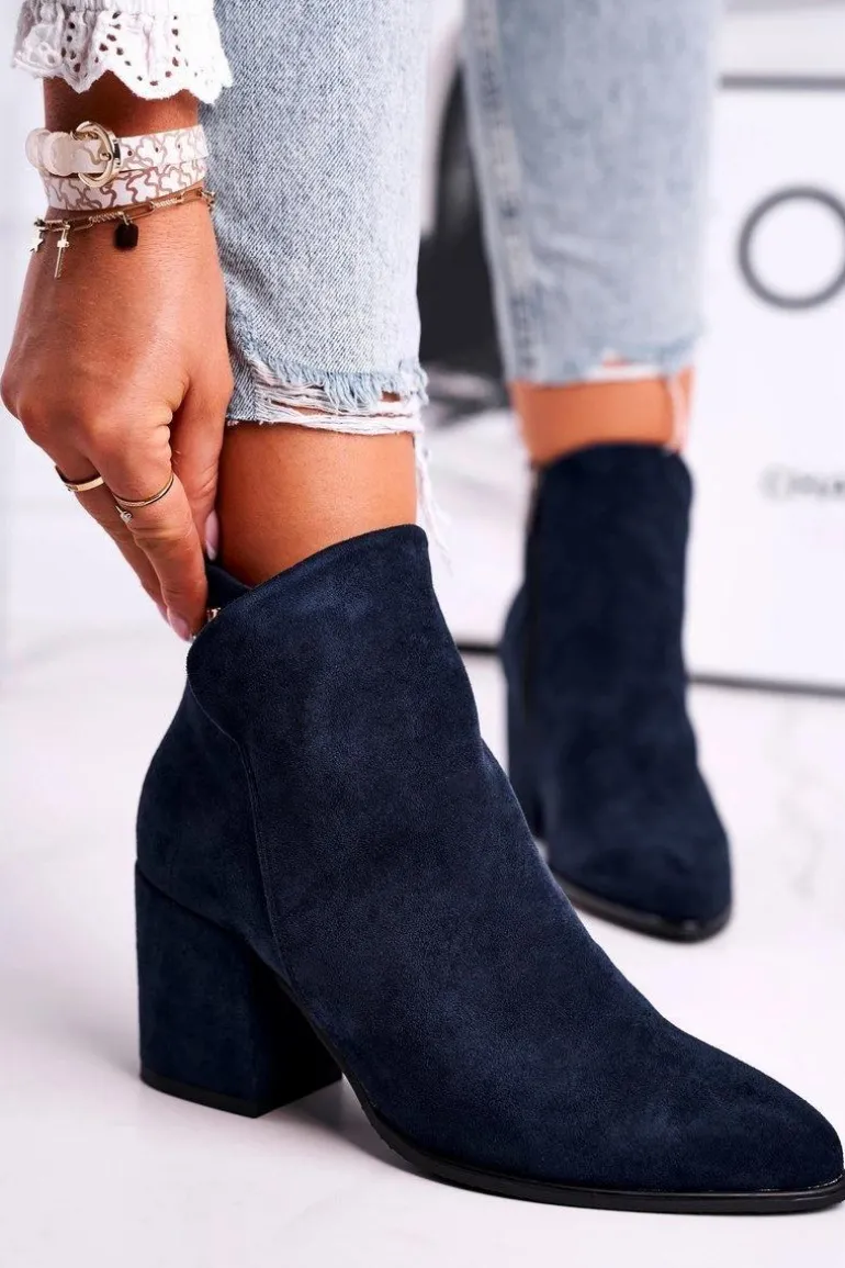 Botki Damskie Ciepłe Eko Zamsz Granatowe So Good