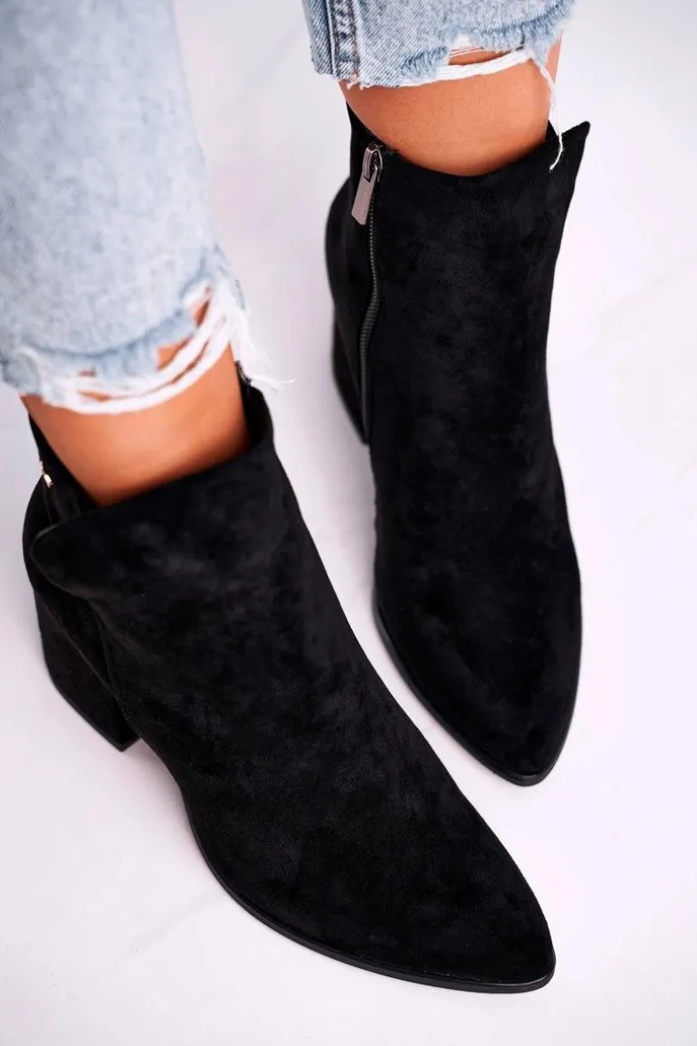 Botki Damskie Ciepłe Eko Zamsz Czarne So Good