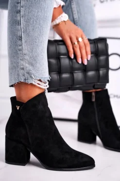 Botki Damskie Ciepłe Eko Zamsz Czarne So Good