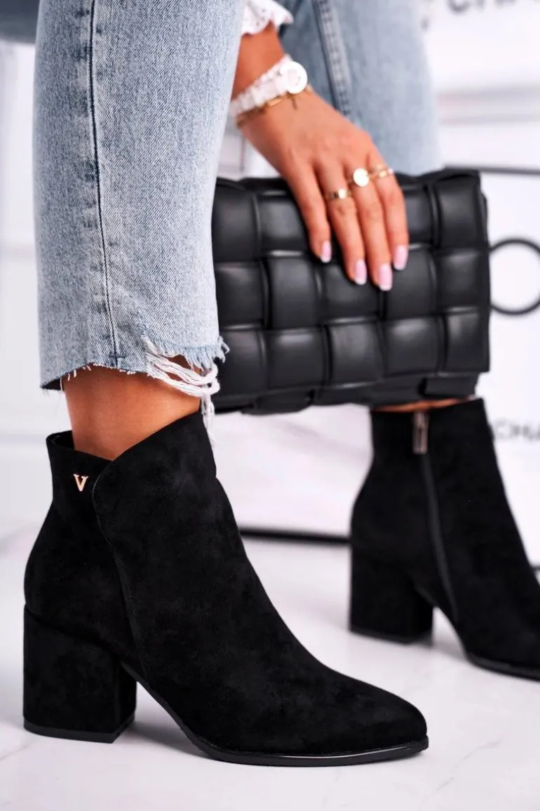 Botki Damskie Ciepłe Eko Zamsz Czarne So Good