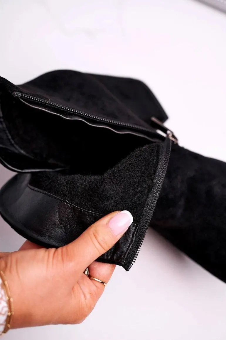 Botki Damskie Ciepłe Eko Zamsz Czarne So Good