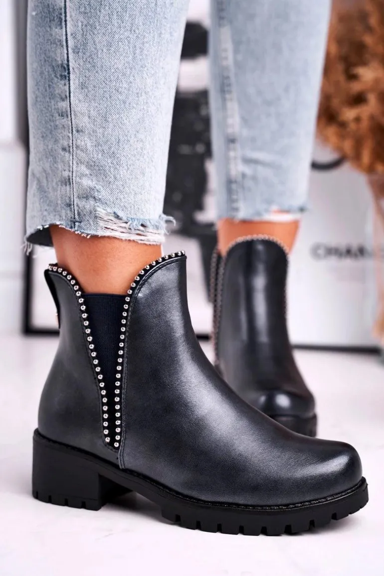 Botki Damskie Ciepłe Granatowe Starry