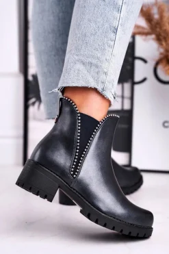 Botki Damskie Ciepłe Granatowe Starry