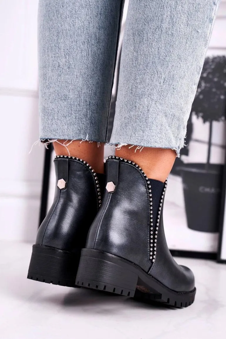 Botki Damskie Ciepłe Granatowe Starry